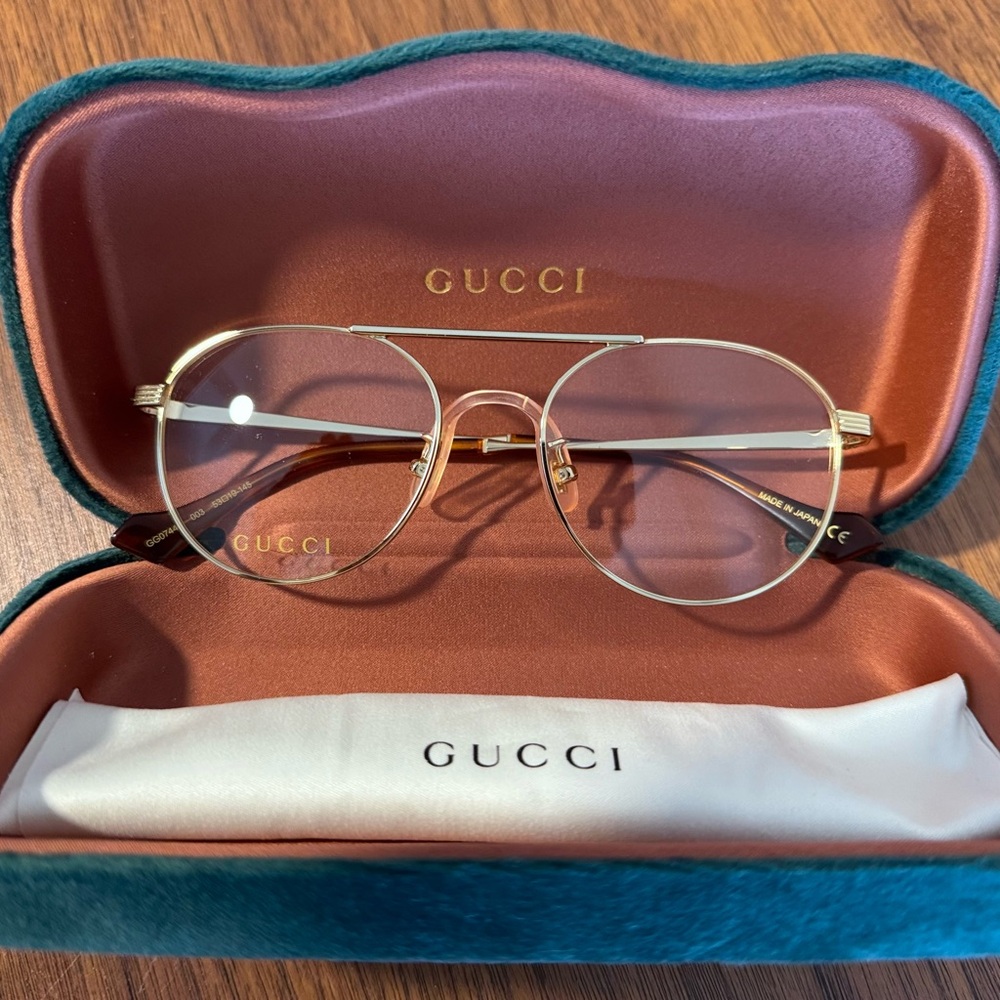 NEW GUCCI GG07440 Aviator Glasses - Size: 53-19-145 - Gold 002